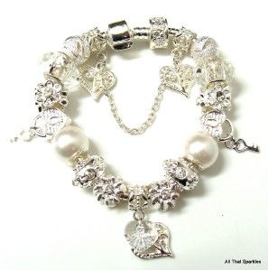 White Wedding Flower Girl Confirmation Charm Bracelet