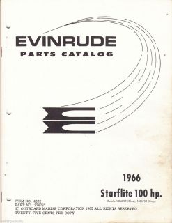 1966 Evinrude Parts Catalog 100HP Starflite Models