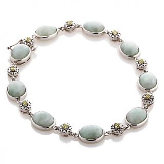 197 398 sterling silver oval green jade periot and diamond accented 7