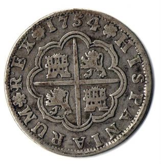 1754 Spain Ferdinand VI Silver 2 Reales Pistareen Coin Seville Mint