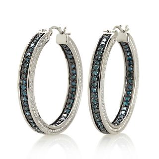 235 064 1ct blue diamond sterling silver inside outside hoop earrings