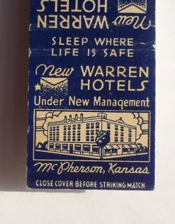 1930s Matchbook Warren Hotel Garden City Sleep Where Life Is Safe