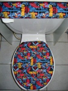 Superman Super Hero DC Comic Fabric Toilet Seat Cover Set