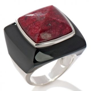 959 231 red corundum resin composite and black onyx sterling silver