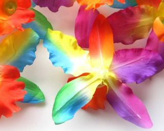 8x Rainbow Hawaiian Cattleya Silk Flower Head Artificial Orchid Lot