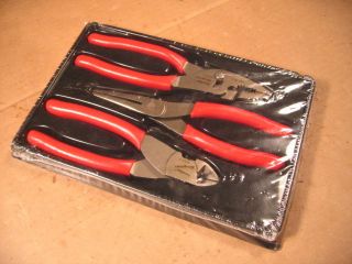 Snap On PL300CF 3 pc. NEW electricians pliers set in tray 87CF 96CF