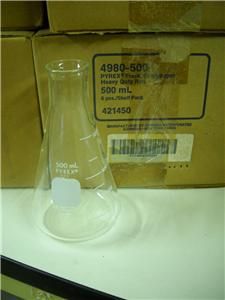 Pyrex Corning Erlenmeyer Flask 4980 500 500mL New in Box of 6