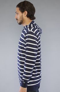 All Day The Henley Hoody in Navy White Stripe