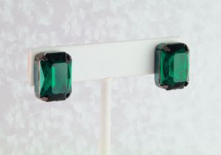  Rivers Hematite EP Stud Earrings w Faux Green Emerald Crystals