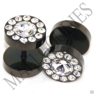 0361 Fake Cheaters Plugs 16g Black Clear CZ Flower 00g
