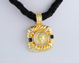 Esposito 14KT Yw Gold Ep Roman Emperor Black Onyx Pendant w/ Black