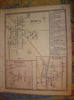 Avoca Sonora Kanona Steuben County New York Antique Map