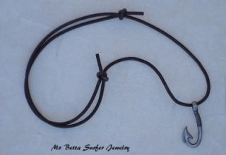 Mens Dark Brown Adjustable Leather Necklace with Fishing Hook