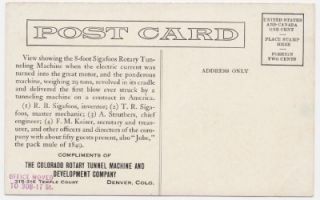 1909 Stock Colorado Rotary Tunnel Machine Dev Co Mining w Postcard