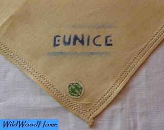 Vintage stamped Eunice ladies hanky. Tag says Pure Linen, made in