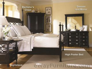 New American Federal King Black Wood Four Poster Bed Bedroom Furniture