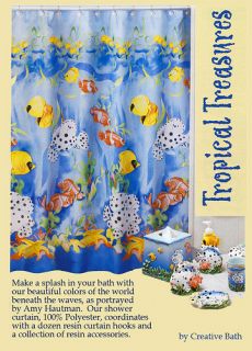 Shower Curtain Tropical Fish Theme Blue Yellow Orange Bath
