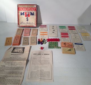 Vintage 1936 Parker Brothers Monopoly Board Game Set All Original Wood