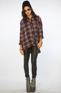 UNIF The Bare Shoulders Top in Red Gray Plaid