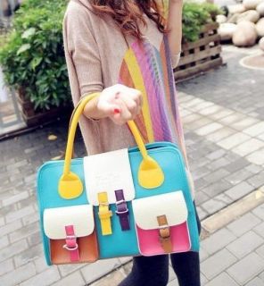 New retro package Korean female bag stitching color hit women handbag