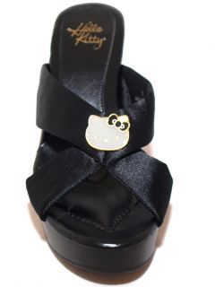 Twenty10 Hello Kitty Felice Black Wedge Platforms Slides Sandals Heels