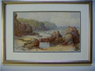 Maud Hollyer FL 1890 1910 Watercolour Rocky Coast View