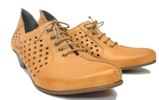 Brand New Fidji Italian Leather Handmade Shoes Soft Orange Lace Up