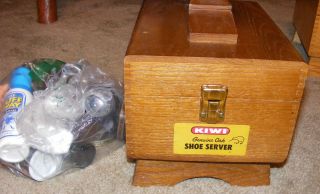  KIWI Genuine Oak Shoe Shine Wooden Box Dovetail with Accessories