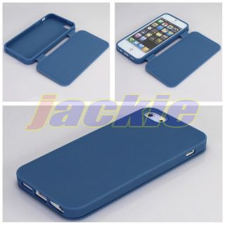 Blue For iPhone 5 5G Flip Book Full Froseted Soft Rubber TPU Skin Case