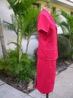 Mary MC Fadden Career Skirt Suit Short Sleeve Red Sz8
