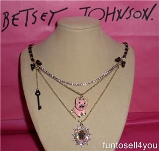 Betsey Johnson Rose Garden Layered Flying Pig Necklace