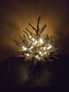 description this primitive prelit christmas tree has been flocked