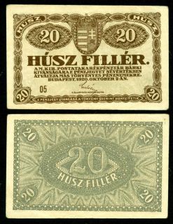 Hungary 20 Filler 1920 UNC P43 Paper Banknote Ungarn
