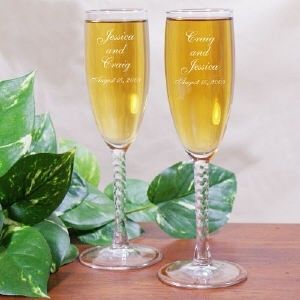 Personalized Bride & Groom Wedding Toasting Flutes Engraved Champagne