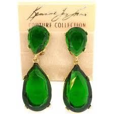 Kenneth Jay Lane Faux Emerald Clip Earrings Gold Platted