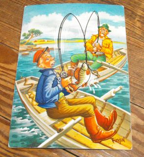 Vintage Comic Postcard of Fisherman Signed Fingal Bottom Corner