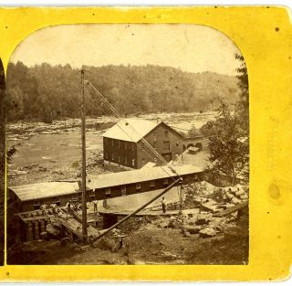 Barnum Stereoview Paper Mill Palmer Falls Corinth NY Adirondacks Men