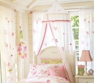 Pottery Barn Kids New Bird and Flower Applique Canopy White with Pink