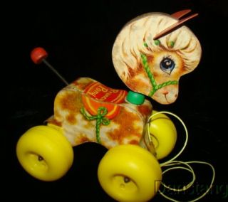 Vintage Fisher Price Prancy Pony Wood Horse Pull Toy 617 1965
