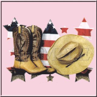 Cowboy Boots Hat & American USA Flag T Shirt S,M,L,XL,2X,3X,4X,5X