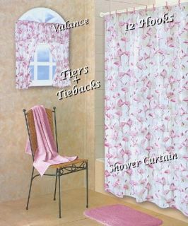 Tropical Pink Flamingo Shower Window Curtain Hooks NIP