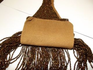 Vintage Flappers Purse Woven Mesh Metal Beads Gold Green Brown Copper