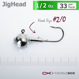  Lot 33 1/2oz Jig Heads #2/0 Lure Crappie Bass Fishing Hooks jigs line