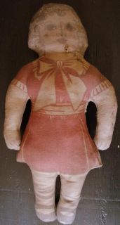 Primitive Early Flour Sack Rag Doll Antique Printed