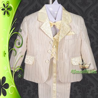 5pc Set Formal Suits Outfits Christening Wedding Page Boy Champagne Sz