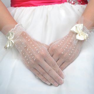  Length Fingered Birdal Gloves Wdding Party Prom Gloves w Bow