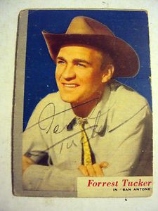 FORREST TUCKER AUTOGRAPHED 1954 TOPPS MOVIE STAR TRADING CARD