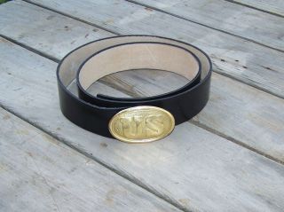  Civil War Leather Belt with Brass US Buckle