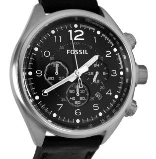 Fossil CH2801 flight chrono black dial black leather strap men watch