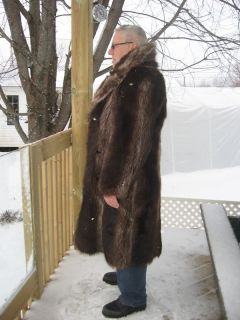 B28 This Is It Men Raccoon Fur Coat Brown Fit Size Large